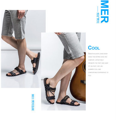 男士大码男鞋真皮牛皮沙滩鞋男防滑百搭凉鞋跨境凉拖男一件代发|ms