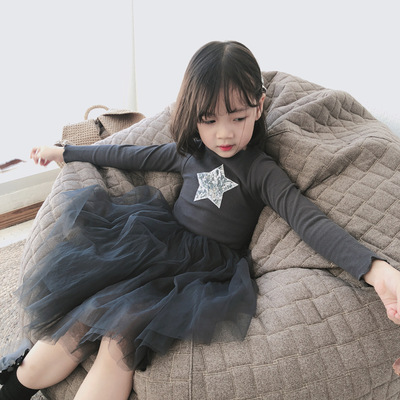 ins High-end custom 2018 Autumn and winter new pattern U.S.A Sequins Stars Dress princess Dress skirt