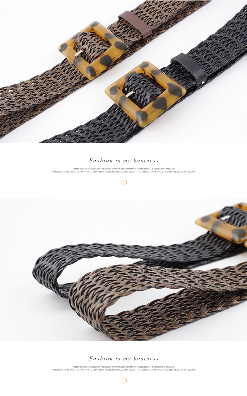 New Woven Wide Belt Ladies Fashion Leopard Pattern Yellow Buckle Decorative Belt Wholesale Nihaojewelry display picture 7