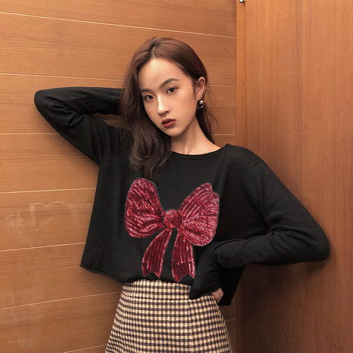 Large Glitter Embroidered Red Bow Fabric Patch Versatile Clothing Decorative Patch Sweatshirt Jacket Hole Repair Patch Accessory