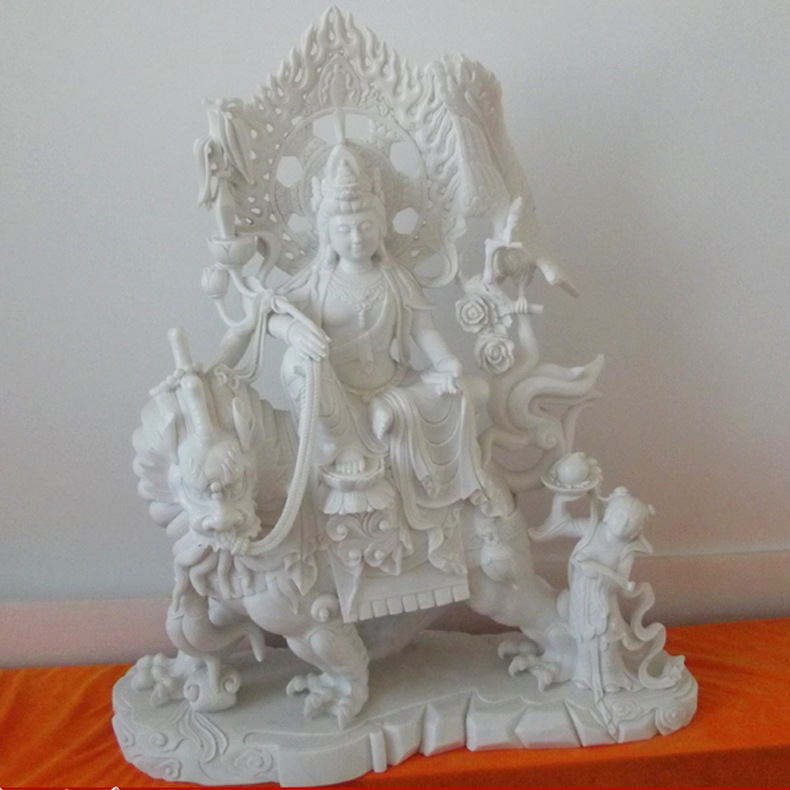 四川汉白玉石雕观音佛像 三大仕玉观音文殊普贤菩萨石雕观音摆件