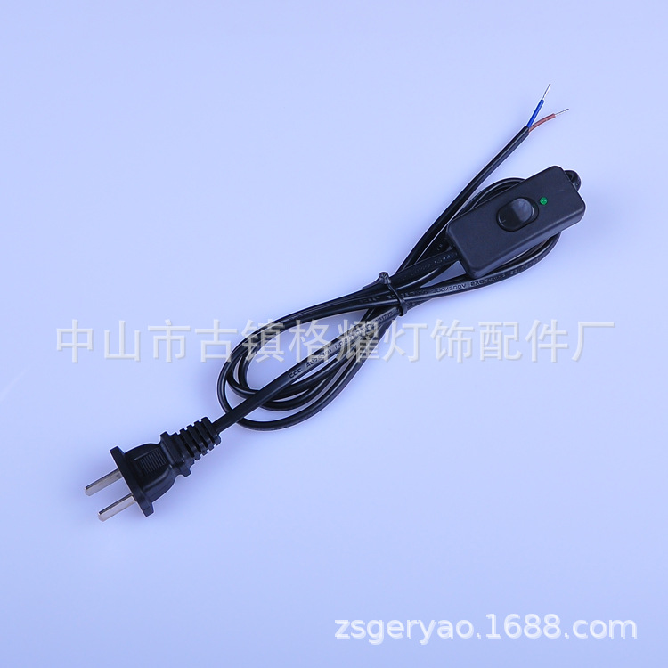 销售中国两脚扁插头 带指示灯电源线303开关线
