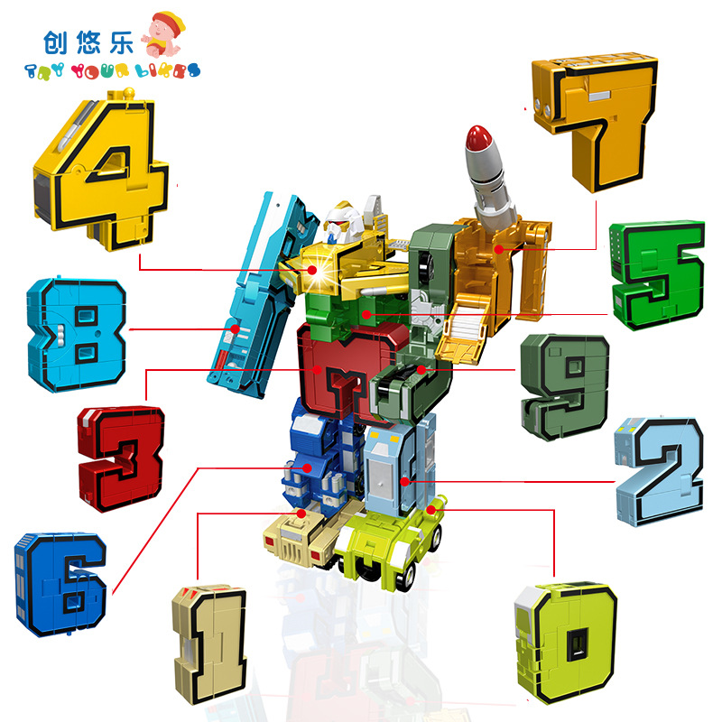 儿童益智玩具diy数字变形拼装机器人 金刚战队早教合体识字玩具|ru