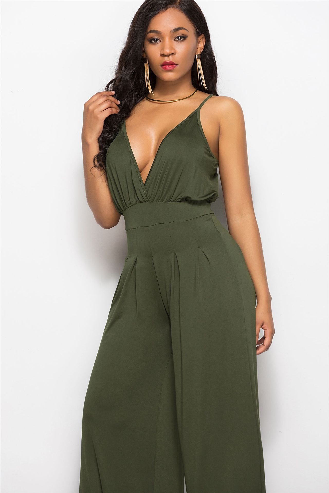 Solid Color Wide Leg Jumpsuit  NSLM33248