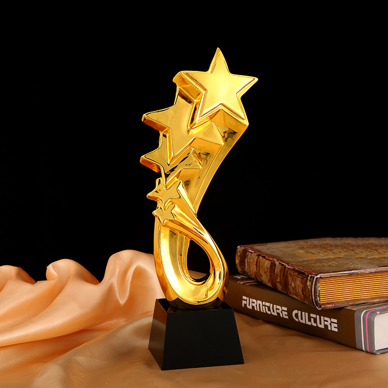Trofeo de resina personalizado estrella de cinco puntas corona trofeo empresa reunión anual cristal artesanía decoración personalizada