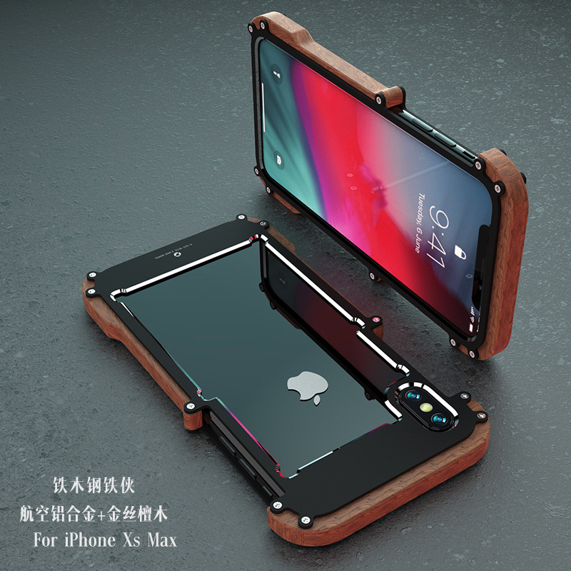 R-Just IRONWOOD Light Slim Timber Aluminum Metal Wood Bumper Case Cover for Apple iPhone XS Max & iPhone XR & iPhone XS