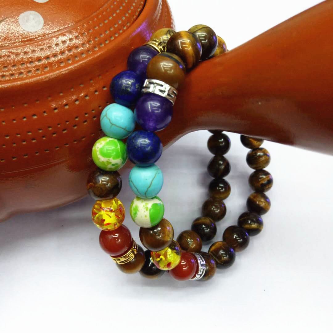 Factory direct sales of seven-chakra Tiger's Eye stone bracelet Yoga energy bracelet DIY Seven-color natural stone combination bracelet detail image 6