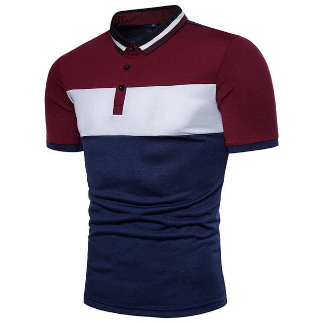 Men’s PolO shirt tri-color stitching fashion collar Men’s short 