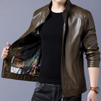 genuine leather Feel Autumn Motorcycle suit leather clothing man Self cultivation Korean Edition handsome Youth Stand collar leather jacket clothes coat