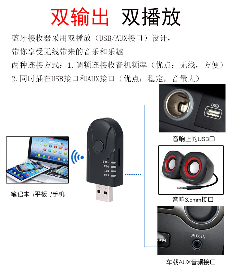 车载蓝牙接收器 无线蓝牙接收器FM发射器
