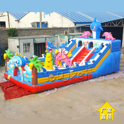 新款中型鲨魚跳跳床廣場城堡滑梯充氣城堡現貨熱賣兒童蹦蹦床定制