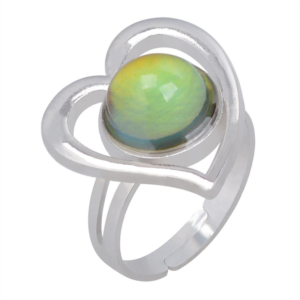 Heart Gemstone Temperature-sensing Color Change Opening Ring display picture 5