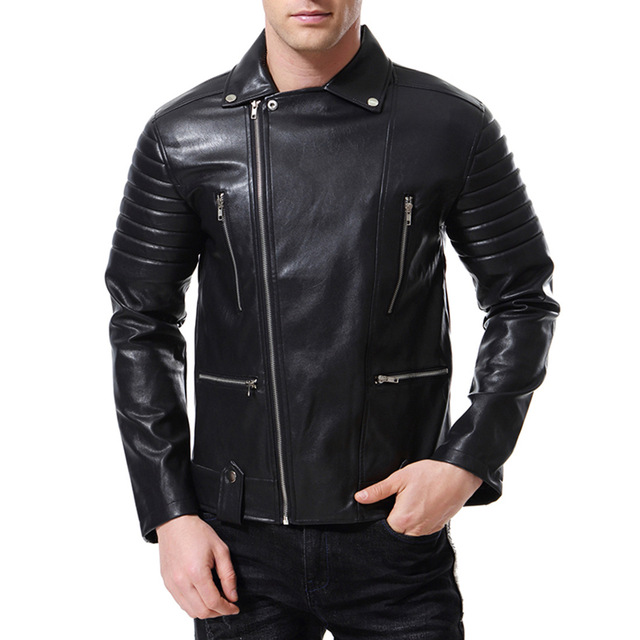 Men’s locomotive multi zipper leather coat motorcycle men’s leather jacket