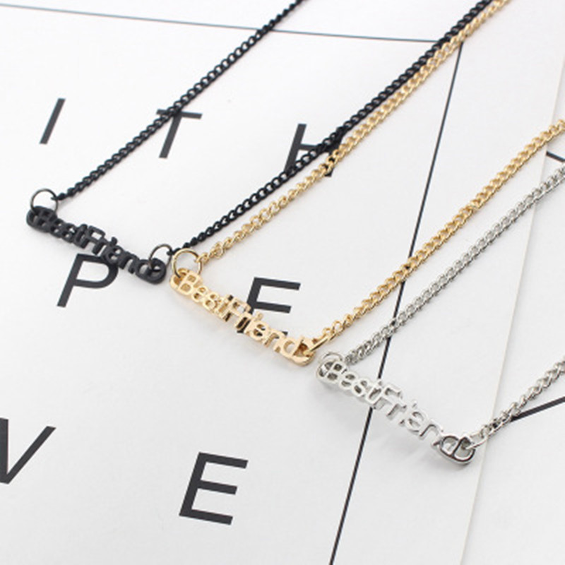 New Fashion Best Friends English Alphabet Necklace Environmental Protection Color Preservation Electroplated Gold Silver Black Clavicle Chain Wholesale display picture 14