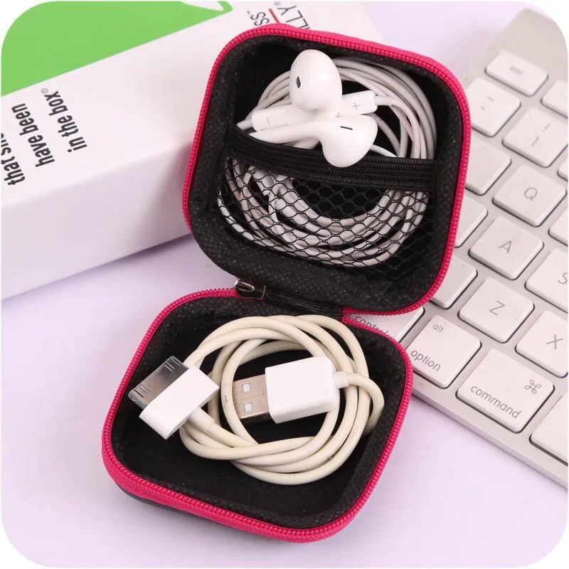 2020 Earphone Storage Box Mini Headphone Cable Hard Box Portable PU Leather Zipper Earbuds SD