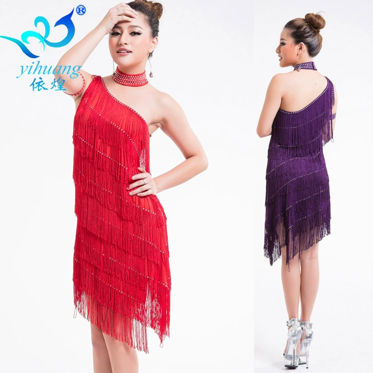 Юбка для латинских танцев платье с кисточками костюм для выступлений с наклонными плечами яркий Алмазный танцевальный конкурс Юбка для латинских танцев сценическая юбка с кисточками