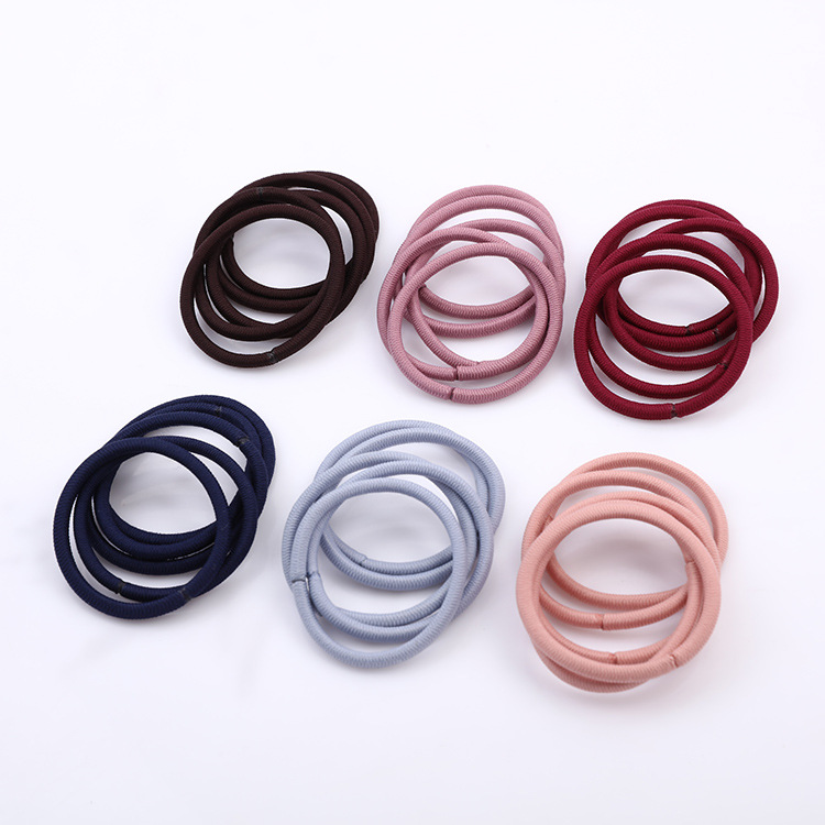 韩版带纹路4MM多色高弹力发圈发绳基础打底款头绳几何尼龙不伤发