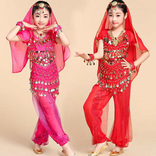 Wholesale New Children's Belly Dance Suit Performance Costumes Indian Dance Costumes Stage Performance Costumes Short Sleeves