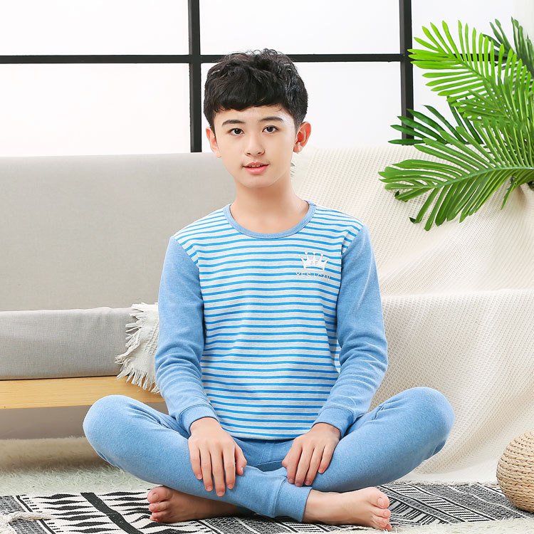中大童内衣套装纯棉中学生圆领打底保暖男童青少年秋衣秋裤批发