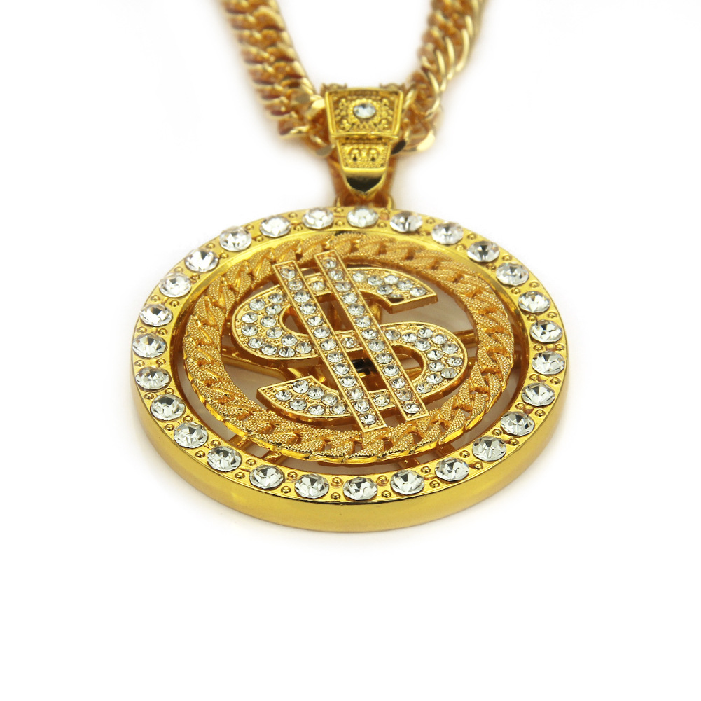 European and American hip-hop diamond-studded dollar rotating pendant necklace