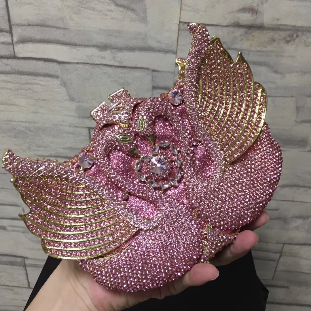 Túi clutch nữ đính kim cương thiên nga cỡ lớn dự tiệc — Màu đen, Màu hồng, Ảnh tùy chỉnh được Cá nhân hóa, Bảy màu vàng kim chi tiết 38