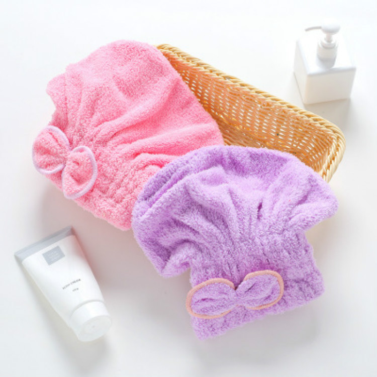 No-pelusa súper absorbente de lana de coral de secado de pelo gorra de microfibra lindo arco círculo de pelo de secado de champú tapa