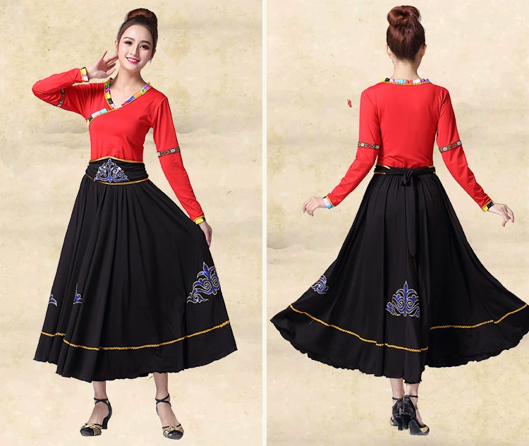 Длинное платье со средним рукавом Квадратный танцевальный костюм Одежда для выступлений Slim Fit Практическая одежда Платье с длинным рукавом Одежда для выступлений