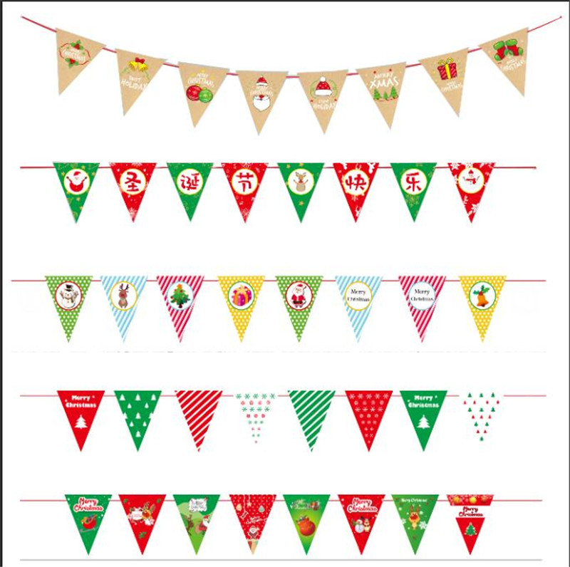 Decoraciones de Navidad Bandera de triángulo Feliz Navidad bandera colorida Bandera de doble cara Ventana de Navidad diseño familiar bandera colgante