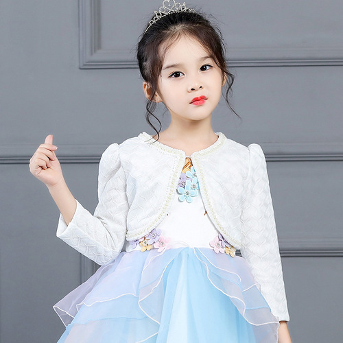 2020 New Children's Shawl Lace Pearl Medium and Large Girls' Child Cardigan Long Sleeve Outerwear Children's Princess Small Outerwear