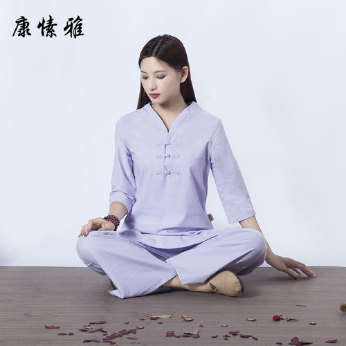 Kung fu tai chi clothing for women cotton and Hemp Yoga suit female sitting meditation wushu martial art performance top and pantf for women