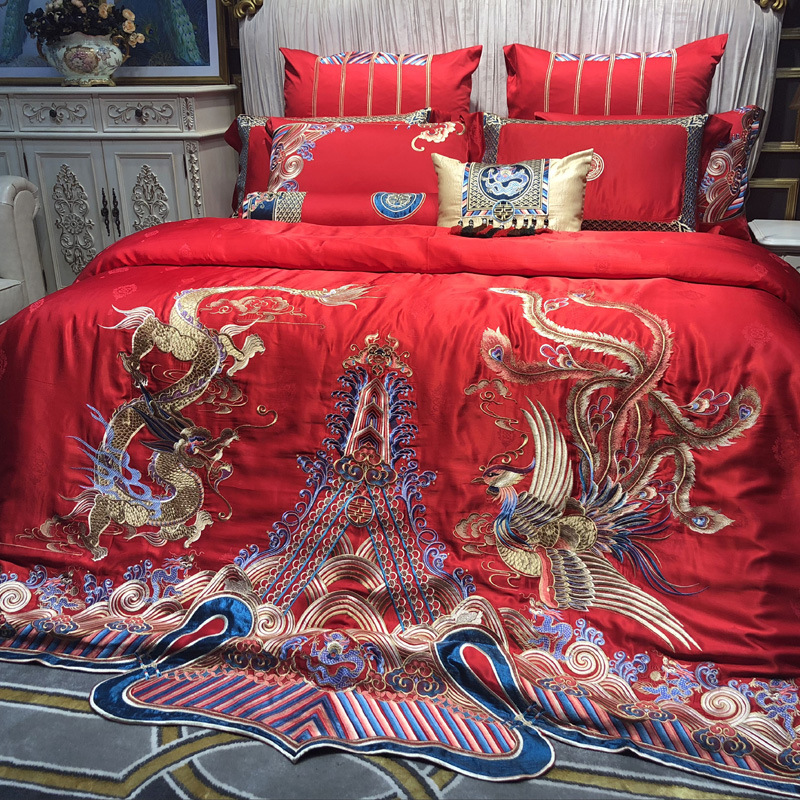 Wedding celebration Four piece suit Cotton pure cotton marry Wedding 1.8m Double sheet Quilt cover Home textiles Bedclothes