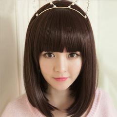 Good species grass day Korean short hair wig bobo head girl hair straight fringe face shaping bobo head wig cap wholesale