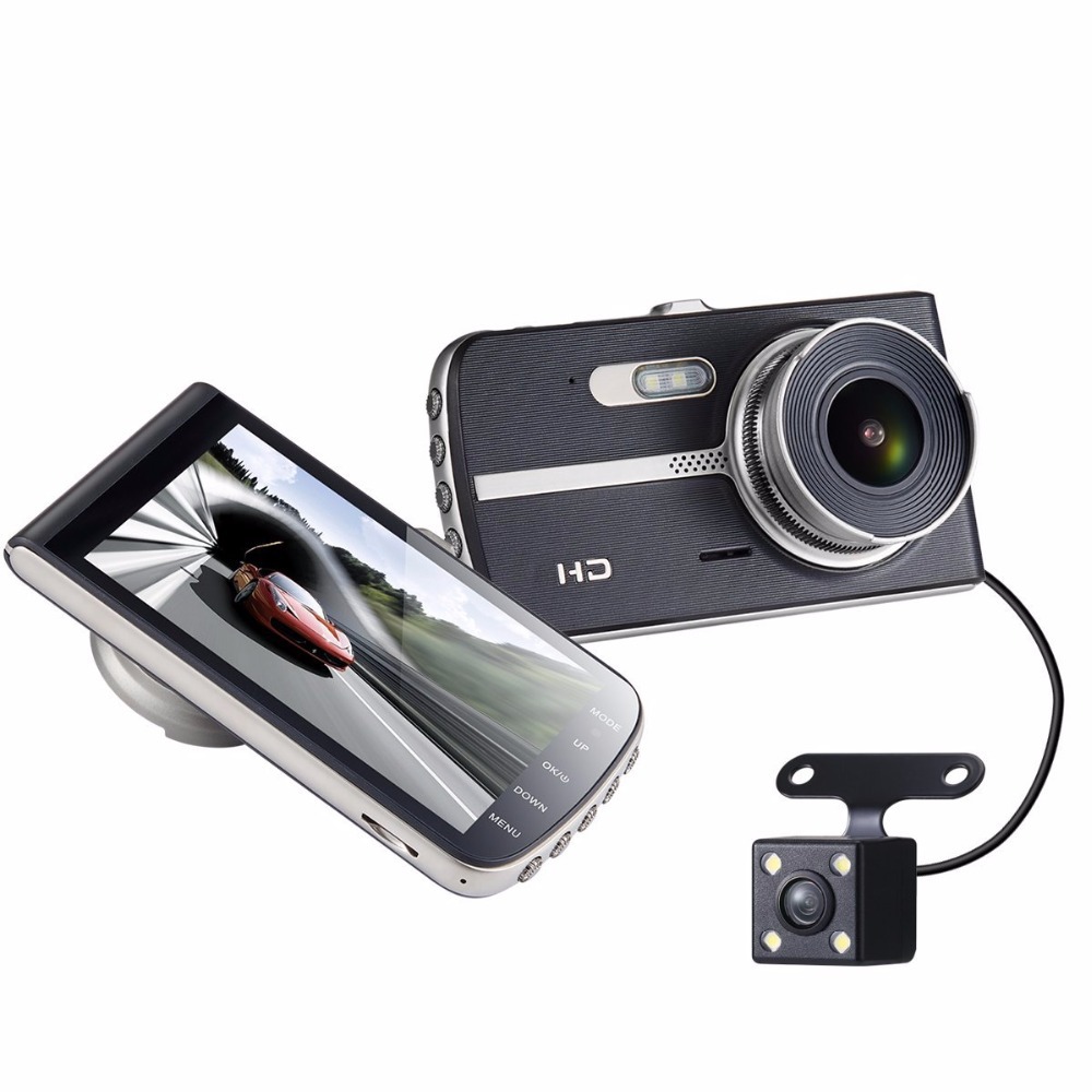 新款4寸隐藏式汽车行车记录仪双镜头高清car dvr车载监控外贸批发|ms