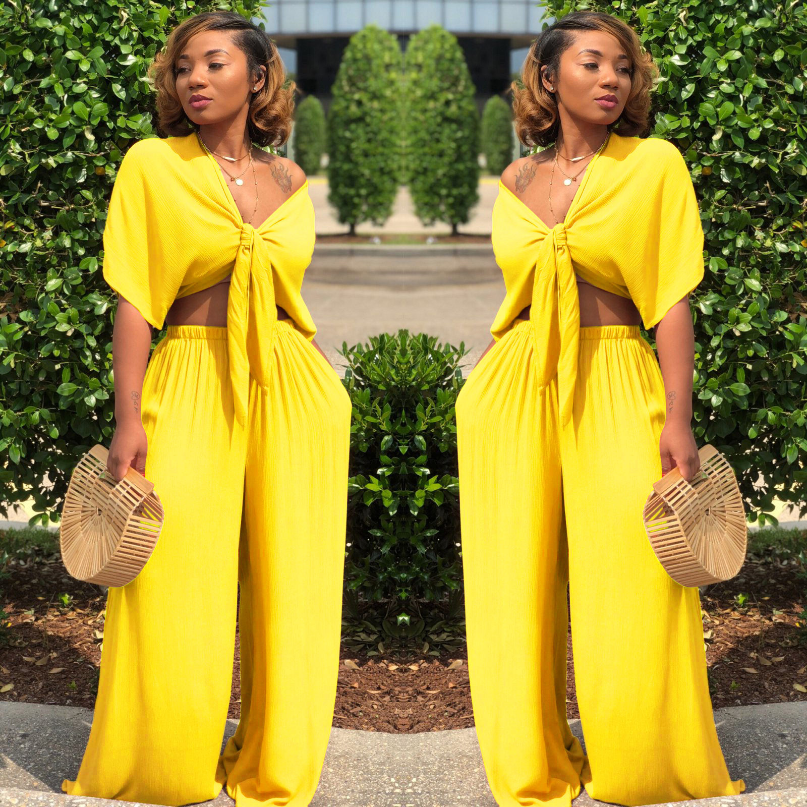 A7003 Sexy European and American Strappy Deep V Wide-Leg Pants Two-Piece Nightclub Outfit A7003 Sexy European and American Strappy Deep V Wide-Leg Pants Two-Piece Nightclub Outfit