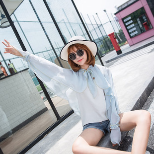 Summer Beach Chiffon Blouse Driving Sun Protection Shawl Women's Long Sleeve Breathable Cloak Cycling Sun Protection Clothing Breathable and Cool