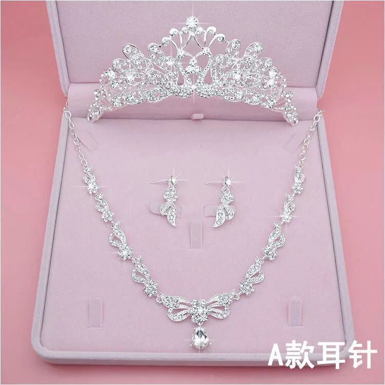 Cruz-frontera nuevo collar de novia tocado de tres piezas conjunto de accesorios de la boda de la Corona caja de la boda tocado de la joyería al por mayor