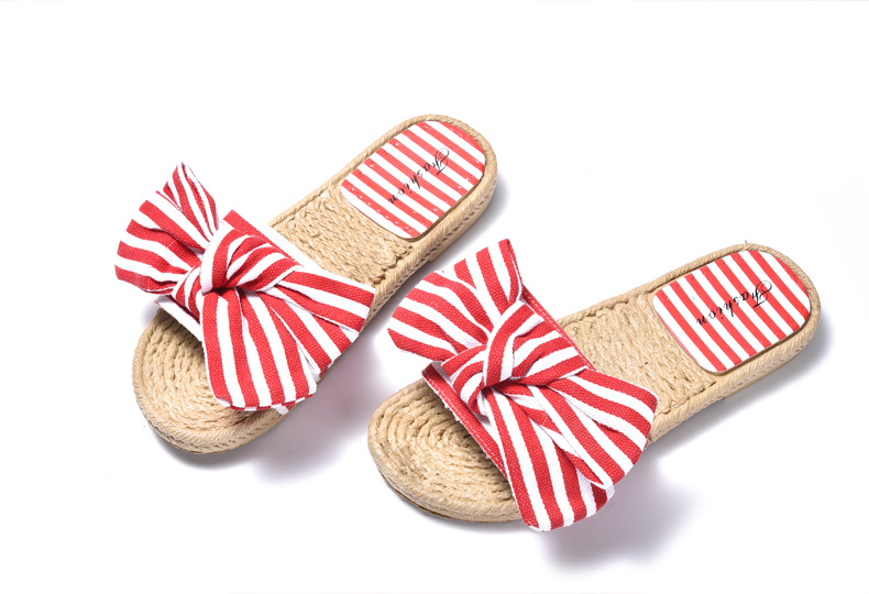 summer cute flat striped canvas slippers NSPE9988