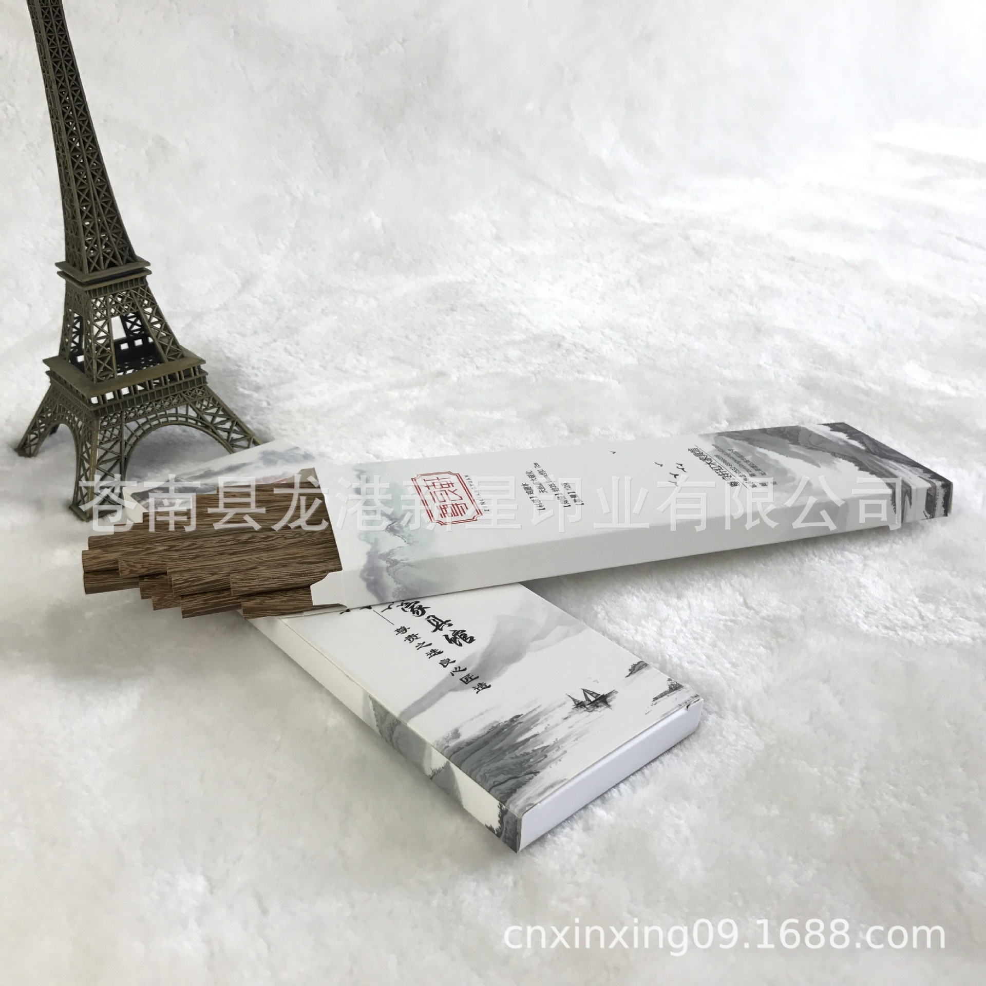 鸡翅木筷子白卡纸盒定做 水墨画彩印纸盒双插盒品牌广告宣传纸盒