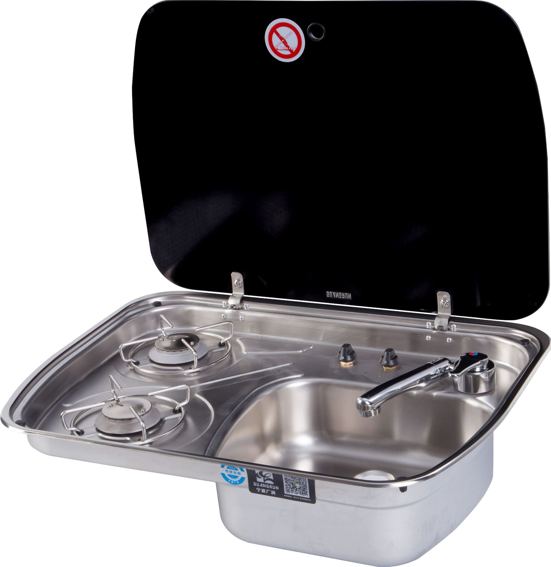 Venta directa de fábrica Estufa de gas RV Accesorios de yate RV con tapa de vidrio Fregadero Estufa de gas GR-588