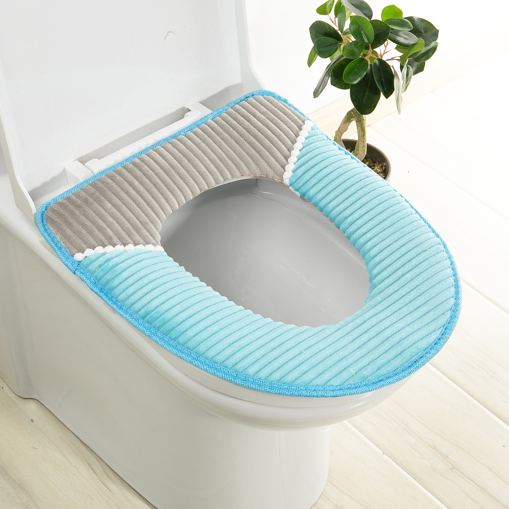 厂家直销淘宝爆款批发灯芯绒粘扣马桶垫粘贴扣防水坐便套马桶坐垫|ru