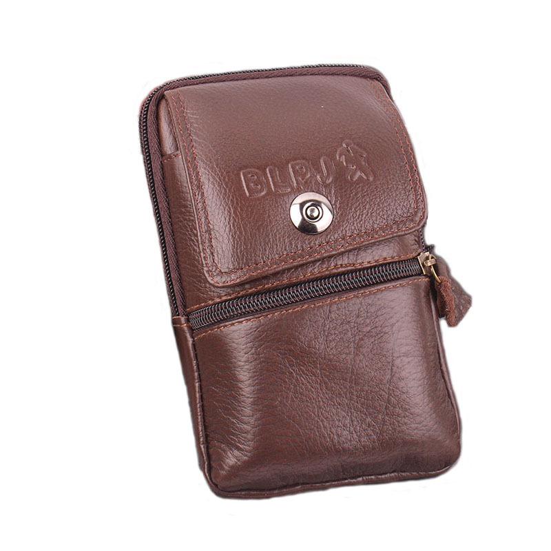 5.5寸男士穿皮带头层牛皮手机包 真皮苹果手机包男户外运动手机包|ms