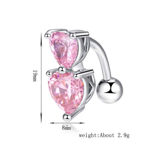 Factory direct sales of pierced navel jewelry, European and American personalized heart-shaped navel ring, double love zircon navel nail navel ring wholesale