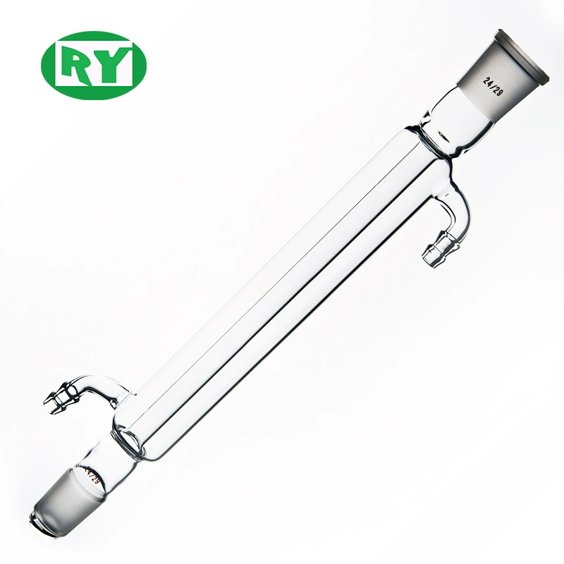 Производитель силы Шанхай Хэци, высокий боросиликат 3,3, прямая конденсаторная трубка, дистилляционная трубка, стандартная шлифовальная горловина 14, 19, 24