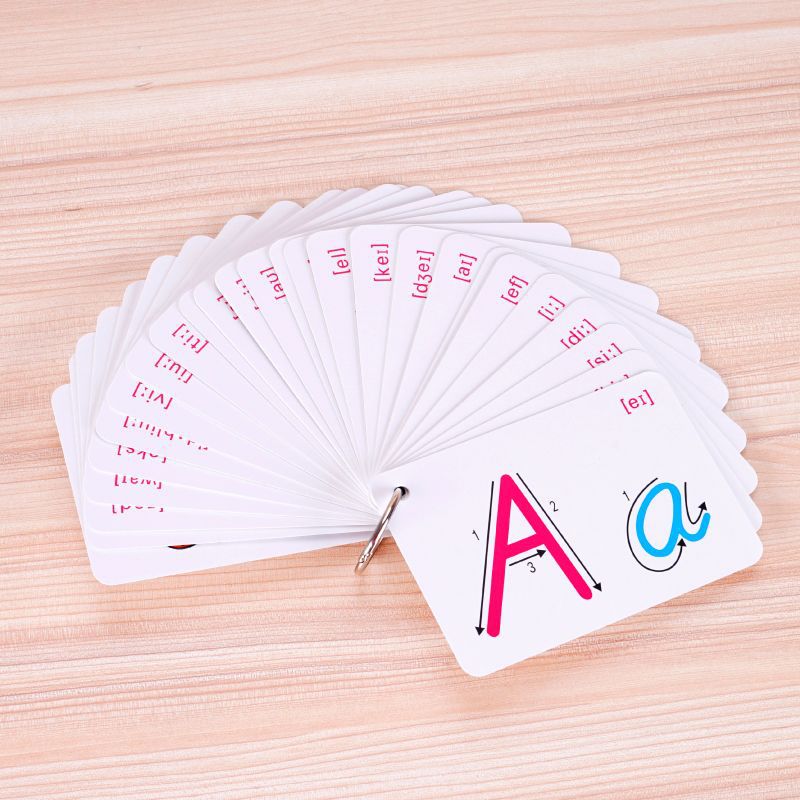 Carta en inglés 26 letras mayúsculas y minúsculas en inglés trazo suave escritura a mano color enseñanza Tarjeta de doble cara