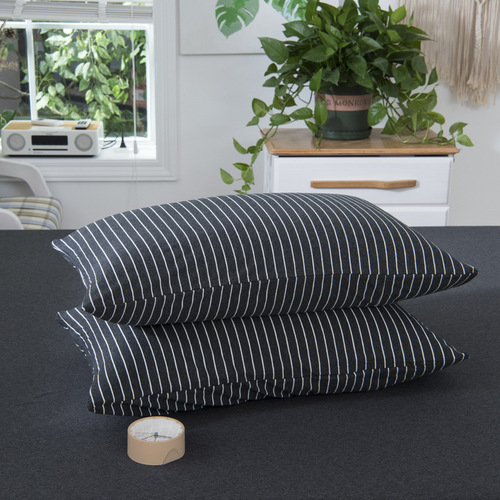 Unprinted pure cotton single pillowcase, Japanese knitted Tianzhu cotton pillowcase, simple cotton striped comfortable pillowcase, one pair