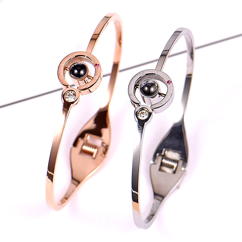 抖音同款100种语言我爱你手链女士钛钢手镯保色跨境爆款配饰现货|ru