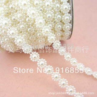 10mm 太阳花卷连线仿珍珠 1米 半圆带线珍珠 服装饰品 Diy婚纱配