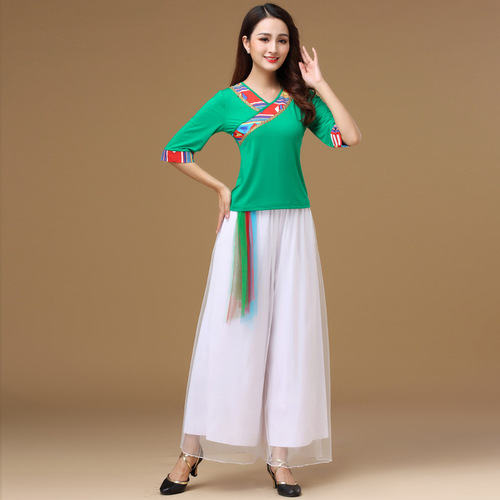 Luoshen Spring and Autumn New Square Dance Costume Suit Women's Short-sleeved Middle-aged and Elderly Performance Skirt National Performance Dance Costume