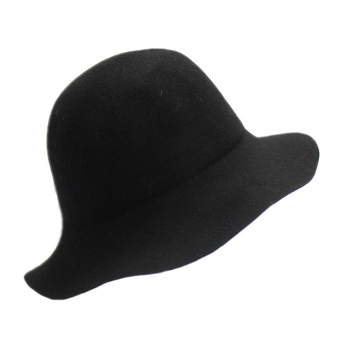 Korean Style Casual Light Plate Wool Felt Bucket Hat with Round Top, Wavy Edge, Wide Brim Fisherman Hat for Women, Autumn and Winter Fashion, Curved Edge Formal Hat