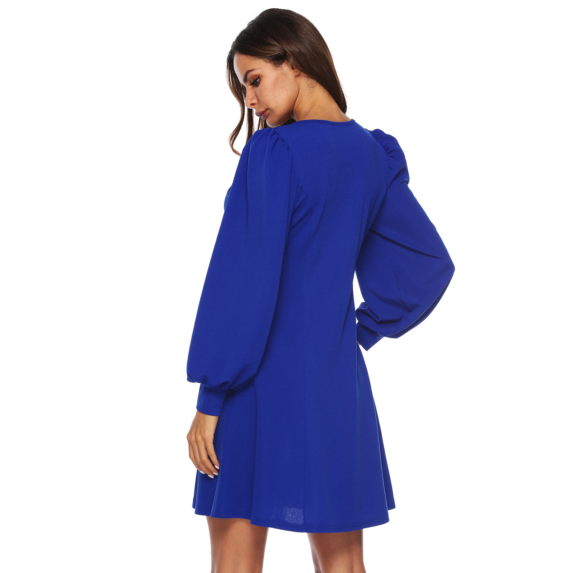 Womens A Line Dress Loose Lantern Sleeves Fashionable Minimalist Design Autumn Winter Style OEM Available